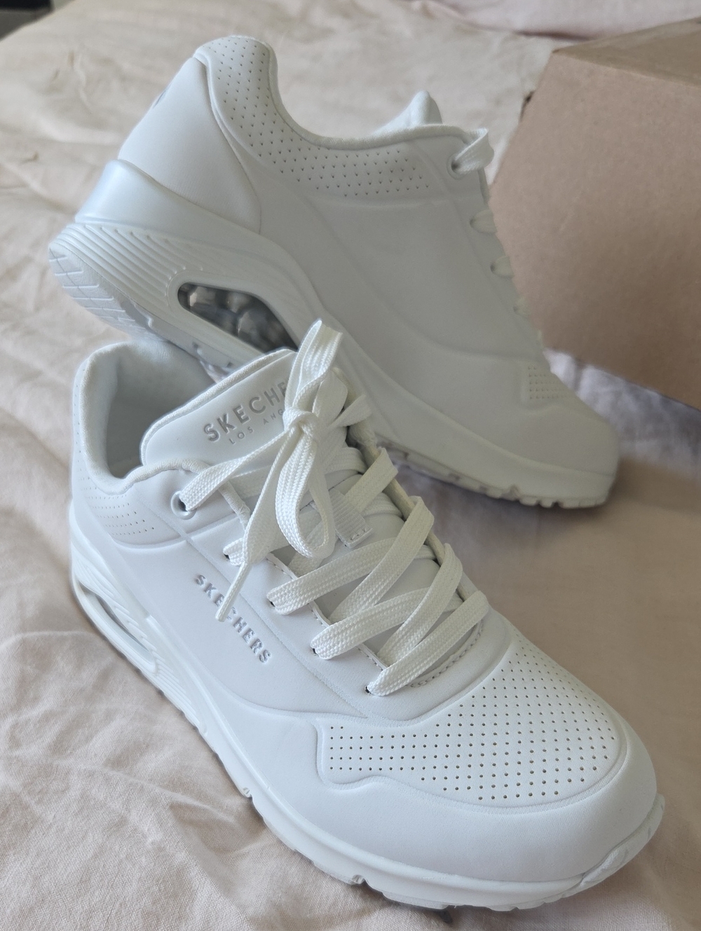 Skechers Women's All-White Perforated Lace-Up Sneakers